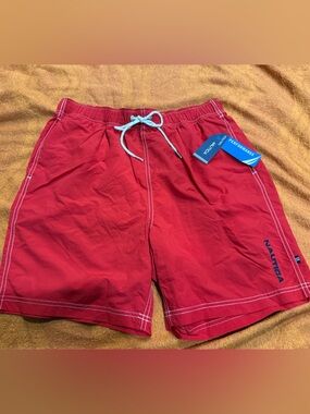 Nautica Red Men's Swim Shorts with White Drawstring